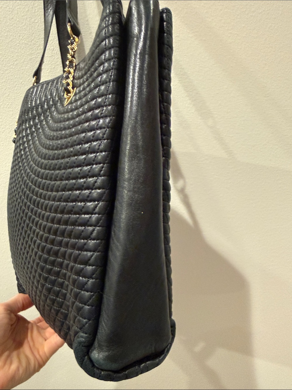 Vintage BALLY Black Diamond Quilted Leather Chain Tote - Picture 6 of 7